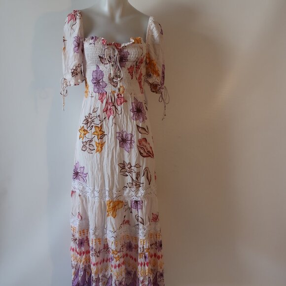 NWT Womens Tina Demel "Tiana" Off White, Multi Floral Maxi Dress M - Picture 1 of 12